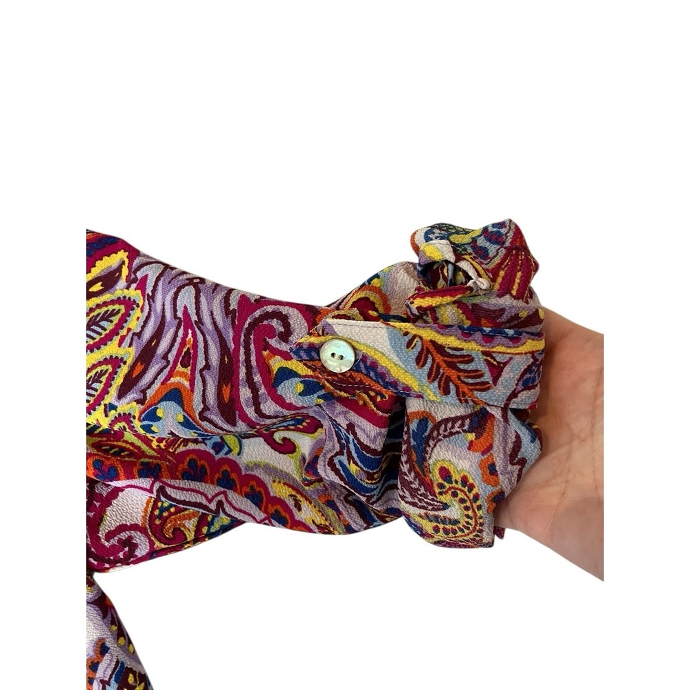 Fig And Flower Blouse Women's 2X Boho‎ Peasant Paisley Artsy Tunic Top Roll Tab - Picture 6 of 11